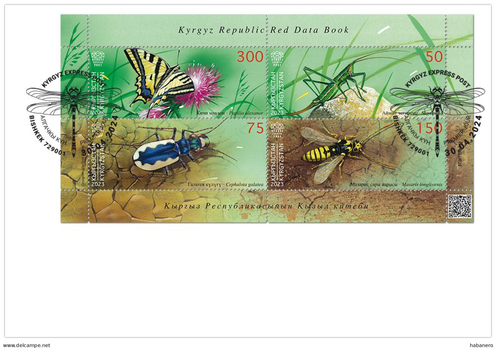 KYRGYZSTAN 2024 KEP 210-213 INSECTS MINIATURE FDC - Otros & Sin Clasificación