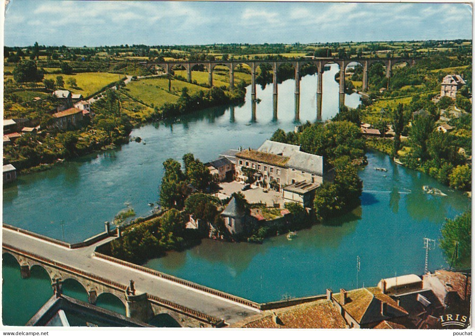 VE 5-(86) L' ISLE JOURDAIN - LE VIADUC - VUE AERIENNE - CARTE COULEURS - 2 SCANS - L'Isle Jourdain