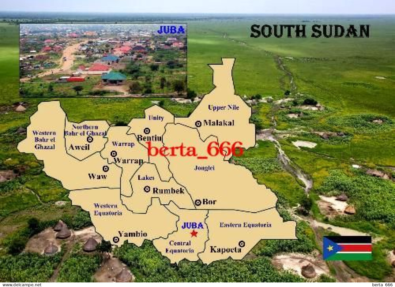 South Sudan Country Map New Postcard * Carte Geographique * Landkarte - Sudán