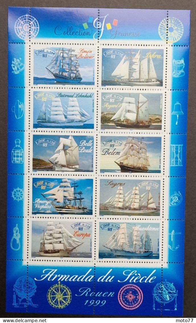 TIMBRE France BLOC FEUILLET 25 Neuf VOILIER - 1999  Timbres 3269 3270 3271 3272 3273 ... - Yvert & Tellier 2003 Coté 5 € - Mint/Hinged