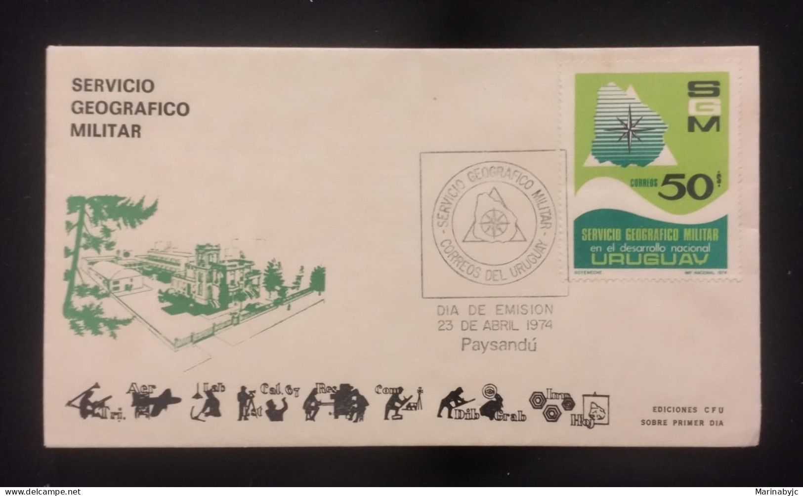 D)1974, URUGUAY, FIRST DAY COVER, ISSUE, MILITARY GEOGRAPHICAL SERVICE IN NATIONAL DEVELOPMENT, FDC - Uruguay