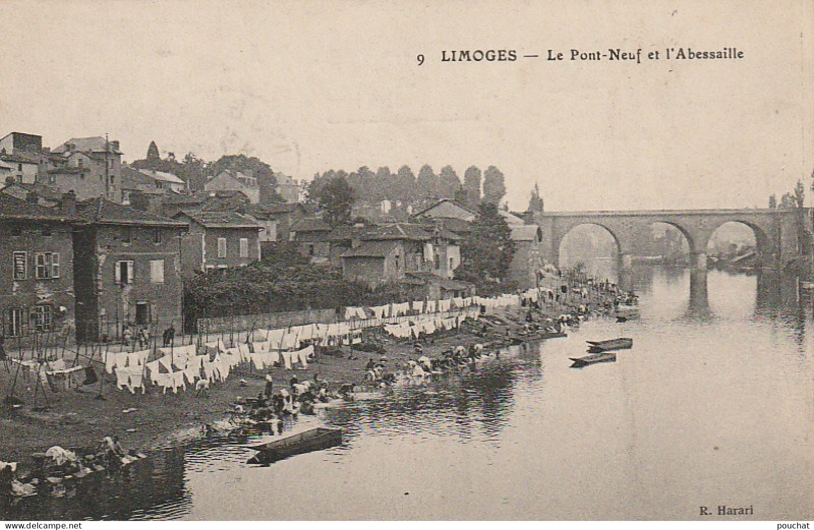 VE 6-(87) LIMOGES - LE PONT NEUF ET L' ABESSAILLE - LAVANDIERES - TAMPON MILITAIRE - 2 SCANS - Limoges