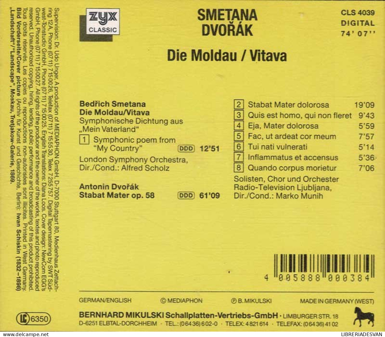 Smetana Dvorak - Die Moldau / Vitava. CD - Clásica