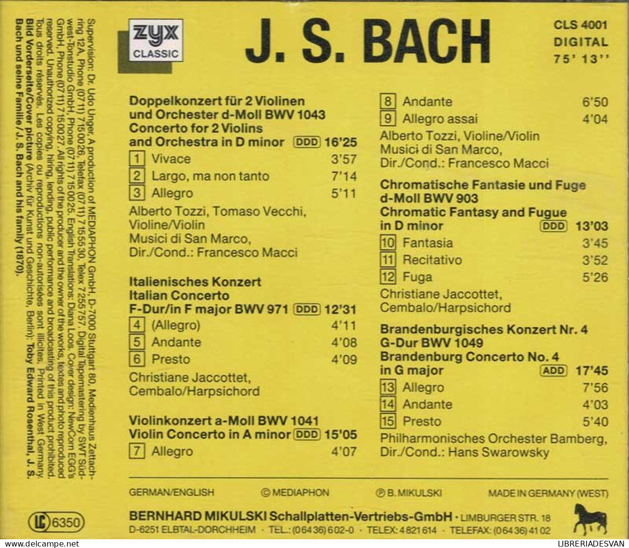 J. S. Bach - Concertos. CD - Clásica