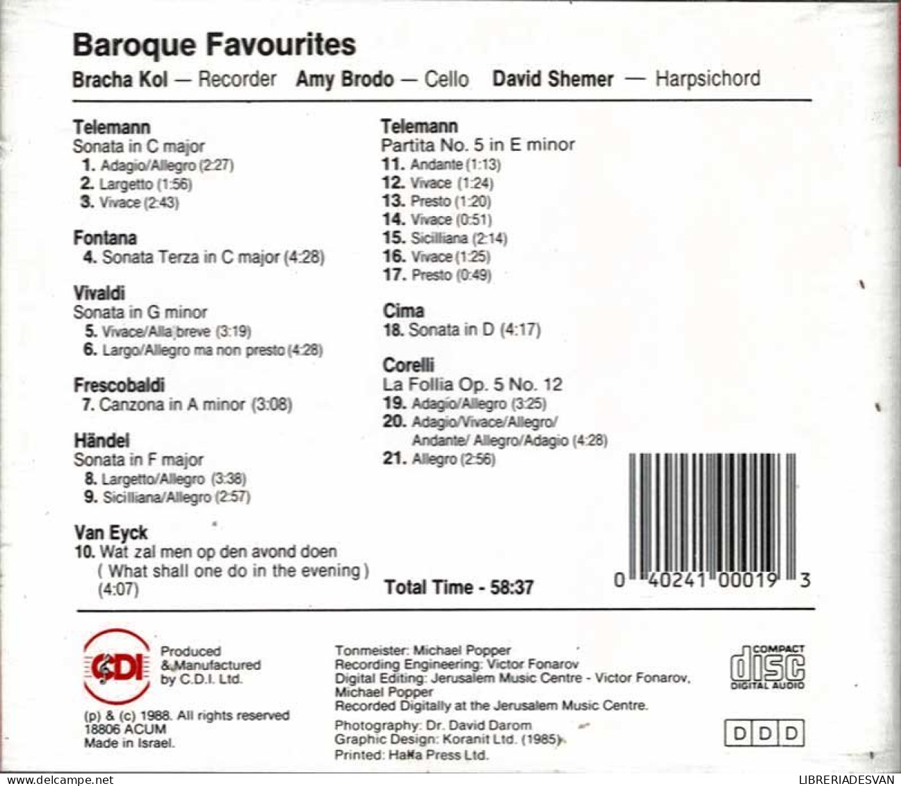 Bracha Kol, Amy Brodo, David Shemer - Baroque Favourites. CD - Klassiekers