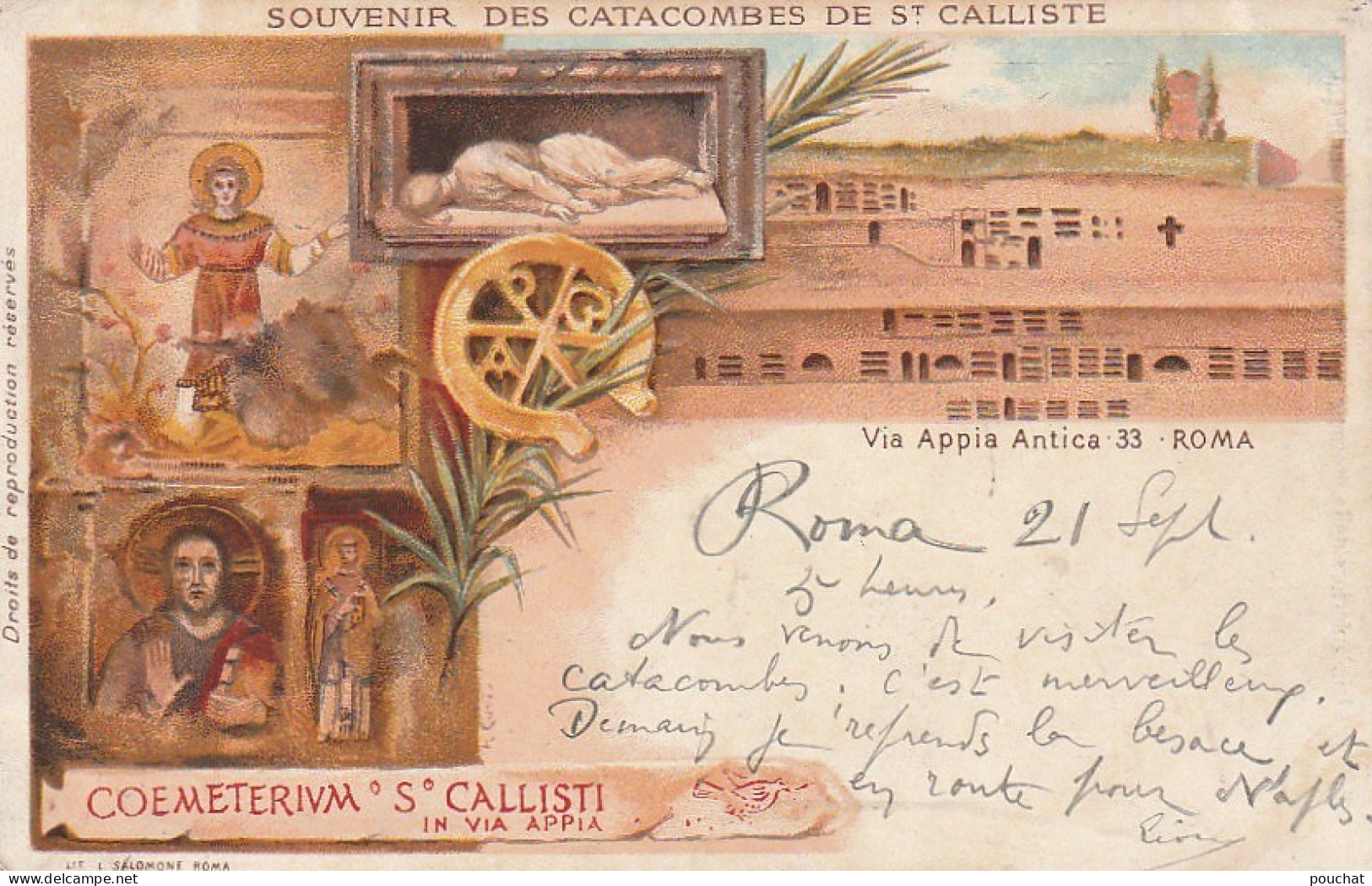 VE 7-( ITALIA ) SOUVENIR DES CATACOMBES DE St CALLISTE - ILLUSTR. CAVI - LIT. SALOMONE , ROMA - 2 SCANS - Autres Monuments, édifices