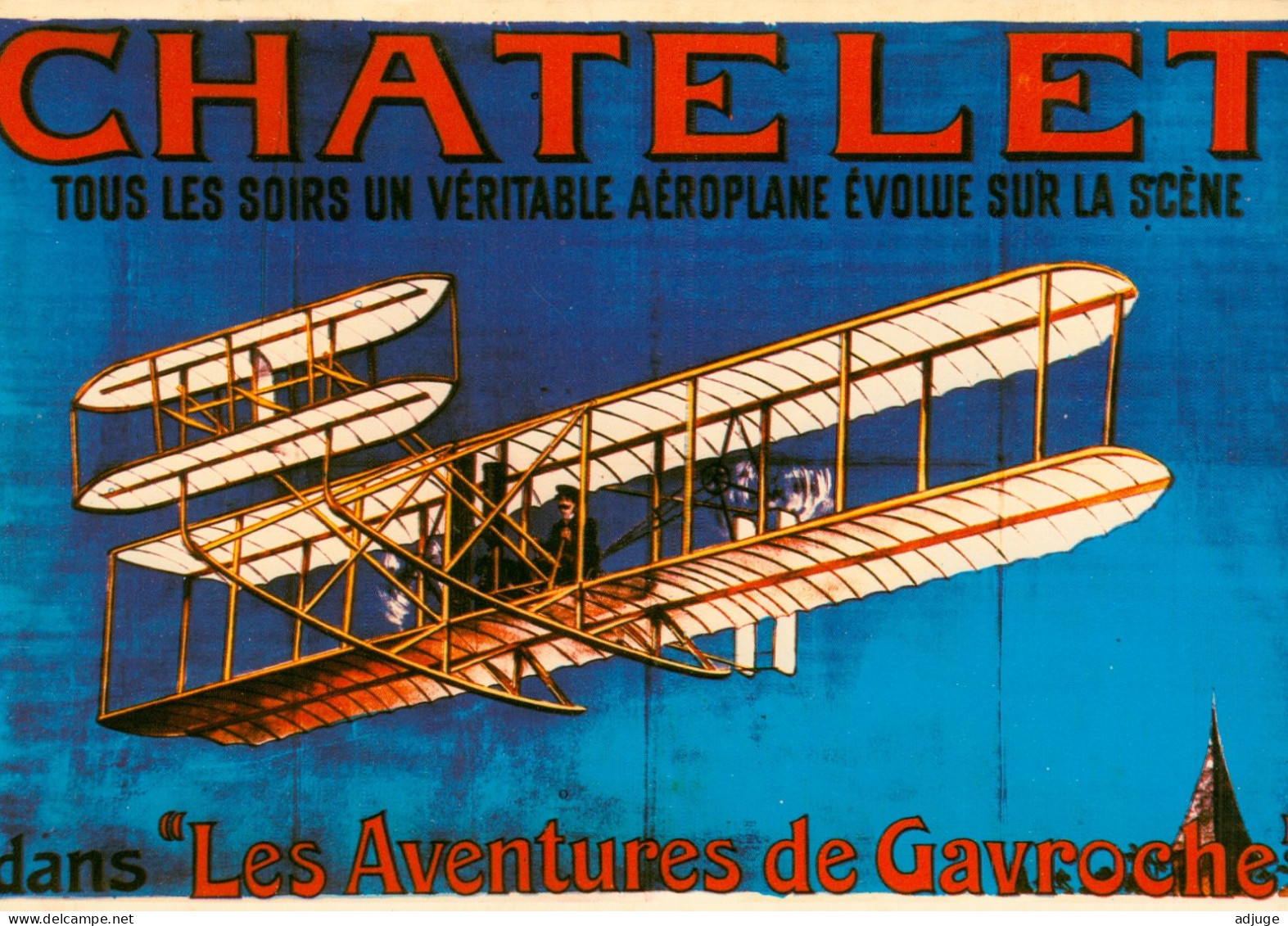 CPM- Affiche Spectacle CHATELET Paris "Un Aéroplane évolue Sur Scène Dans "les Aventures De Gavroche" - Theater