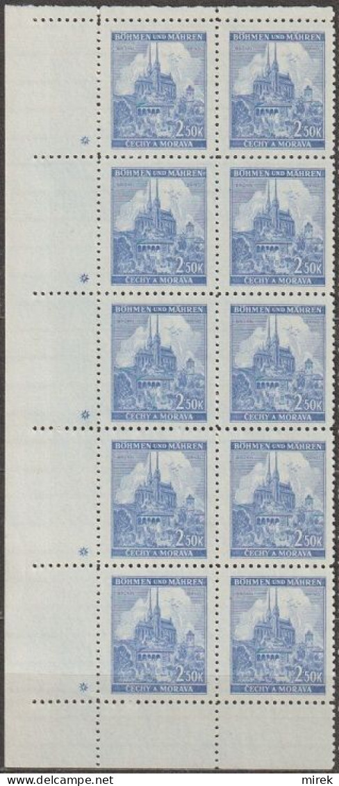 141/ Pof. 60, Greyish Blue; Corner 10-block, Plate Mark + - Ungebraucht