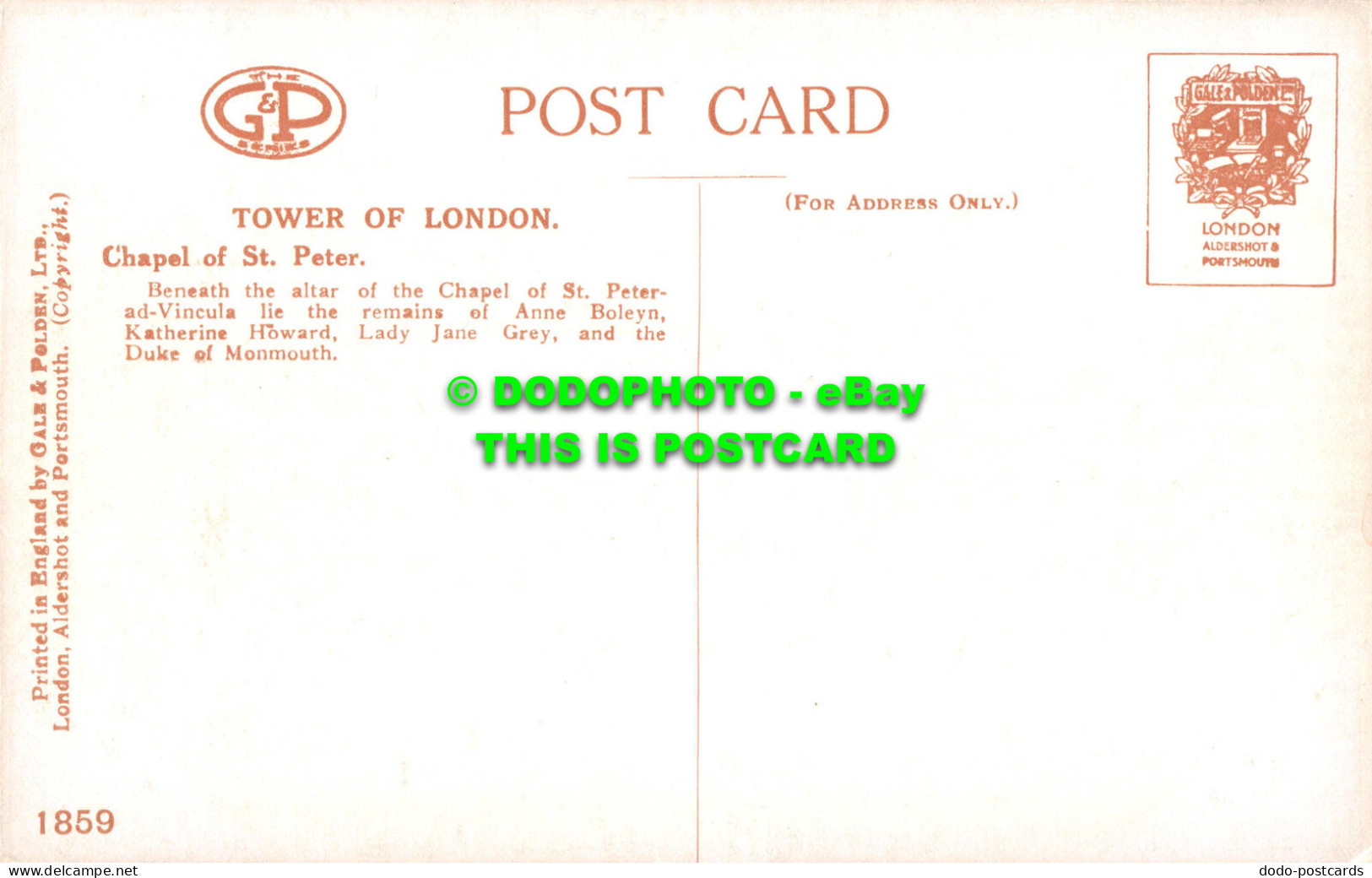 R551388 Tower Of London. Chapel Of St. Peter. Gale And Polden - Other & Unclassified