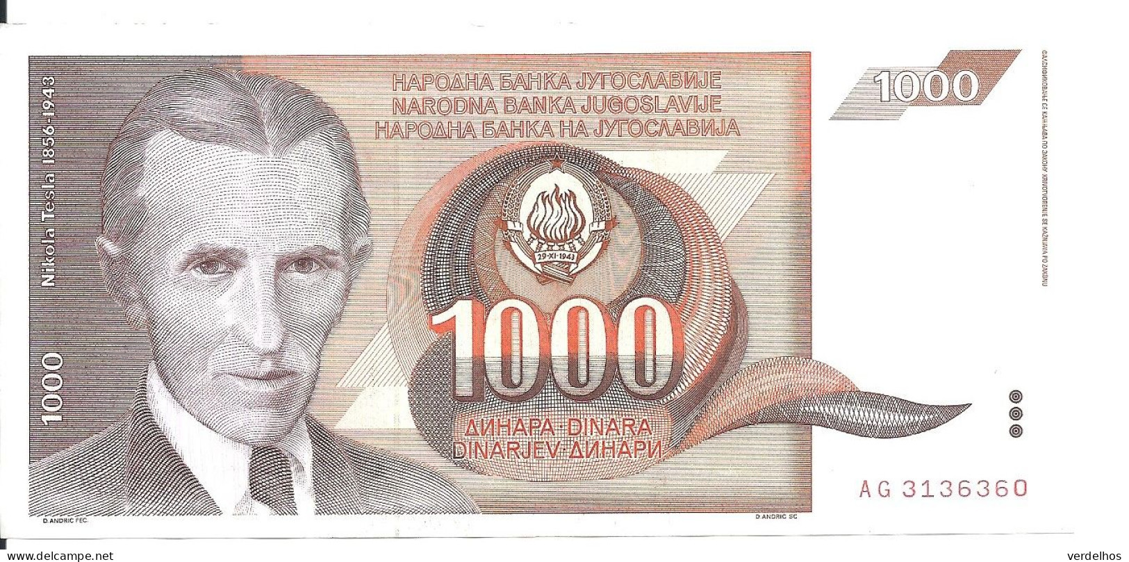 YOUGOSLAVIE 1000 DINARA 1990 XF++ P 107 - Yugoslavia