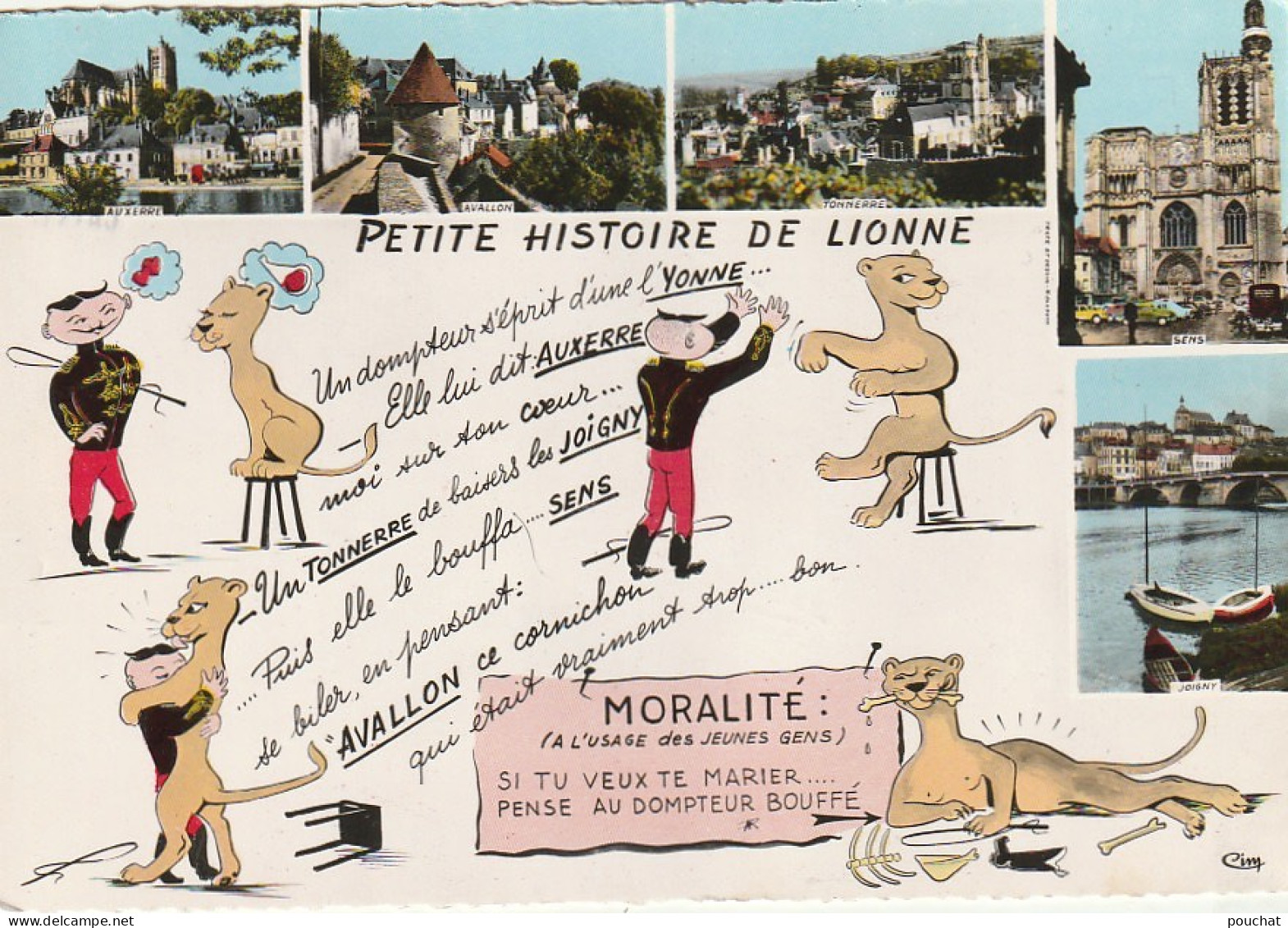 VE 14-(89) " PETITE HISTOIRE DE LIONNE " - CARTE FANTAISIE  MULTIVUES  - ILLUSTRATION HUMORISTIQUE - DOMPTEUR ET LIONNE  - Autres & Non Classés