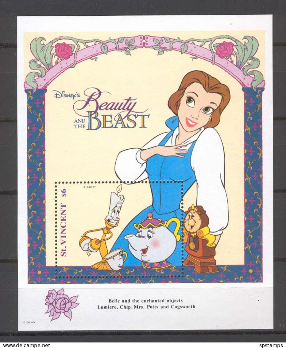 Disney St Vincent 1992 Beauty And The Beast #3 MS MNH - Disney