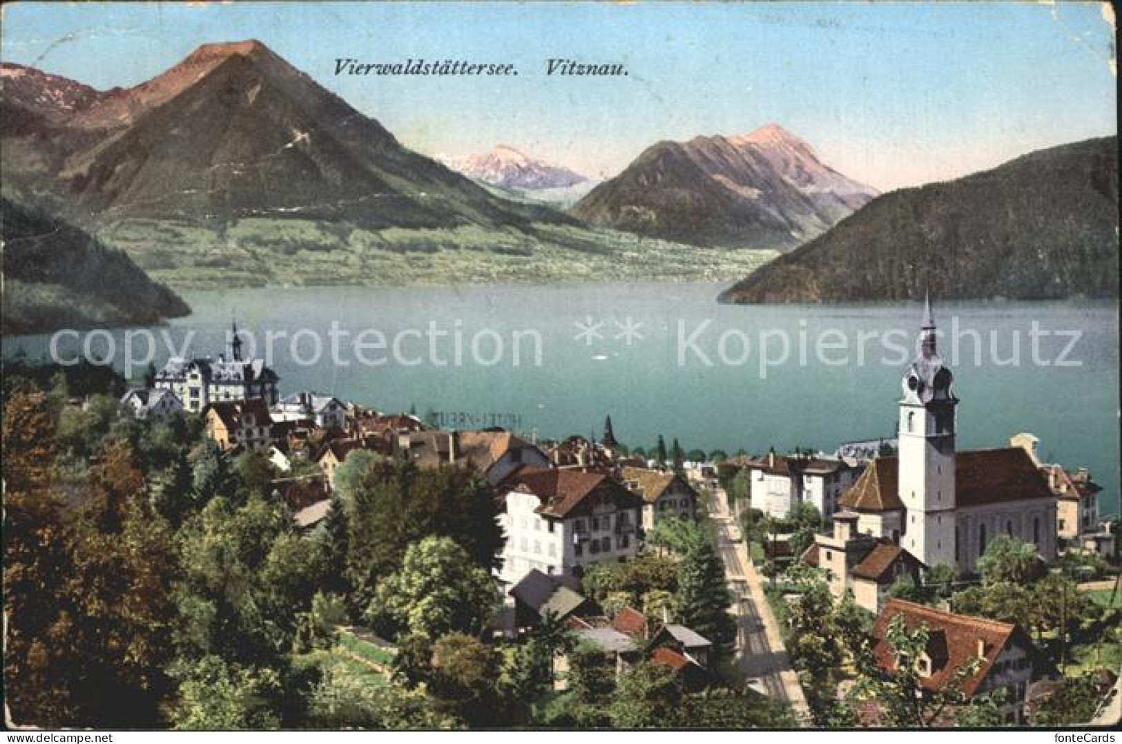 12318120 Vitznau Ortsansicht Mit Kirche Alpenpanorama Vitznau - Andere & Zonder Classificatie