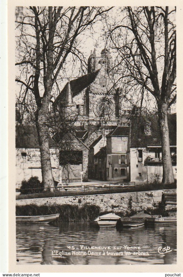 VE 15-(89) VILLENEUVE SUR YONNE - L' EGLISE NOTRE DAME A TRAVERS LES ARBRES - ETS SOULIE , GRAINS EN GROS- 2 SCANS - Villeneuve-sur-Yonne