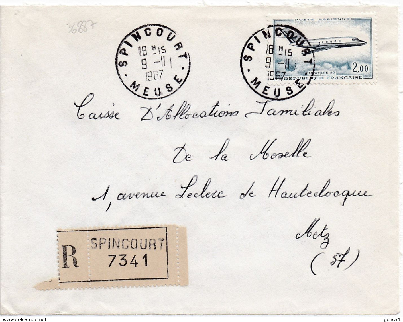 36887# LETTRE FRANCHISE POSTALE RECOMMANDE Obl SPINCOURT MEUSE 1967 METZ MOSELLE - 1961-....