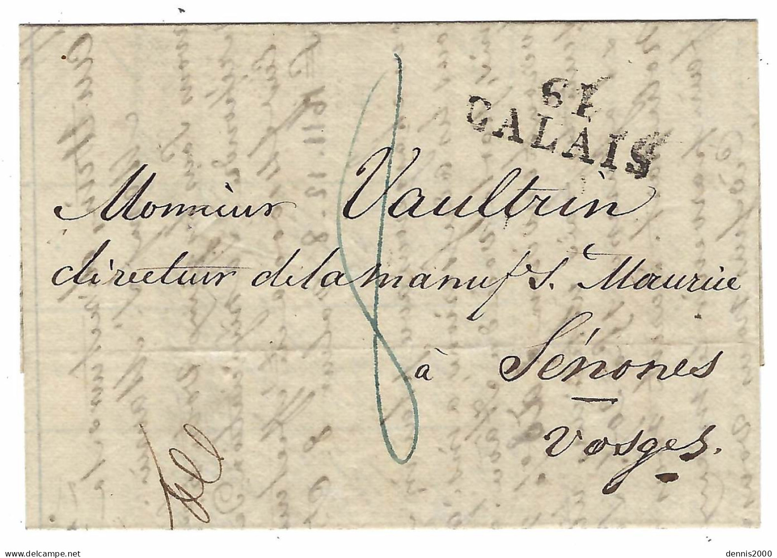1820 - Lettre De Liverpool Postée à CALAIS Acheminé Par ISAAC VITAL Pour Senones ( Vosges ) - 1801-1848: Voorlopers XIX