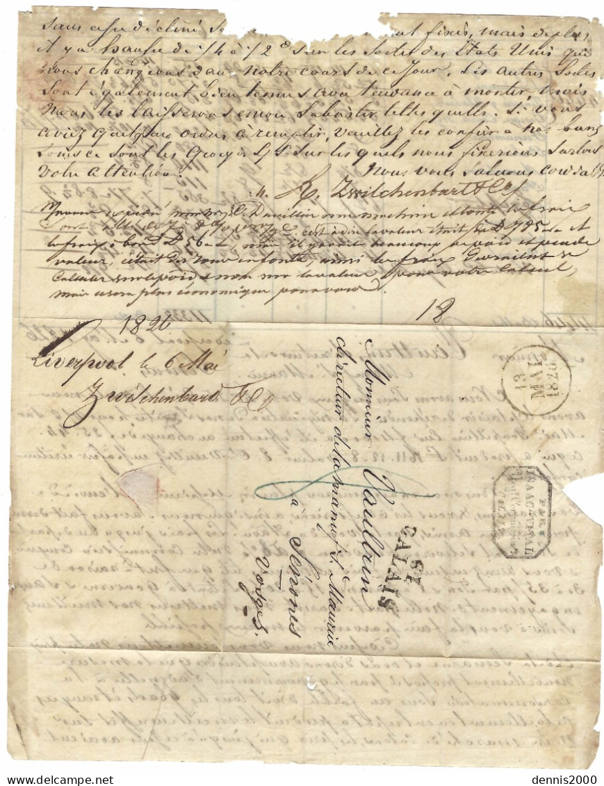 1820 - Lettre De Liverpool Postée à CALAIS Acheminé Par ISAAC VITAL Pour Senones ( Vosges ) - 1801-1848: Voorlopers XIX