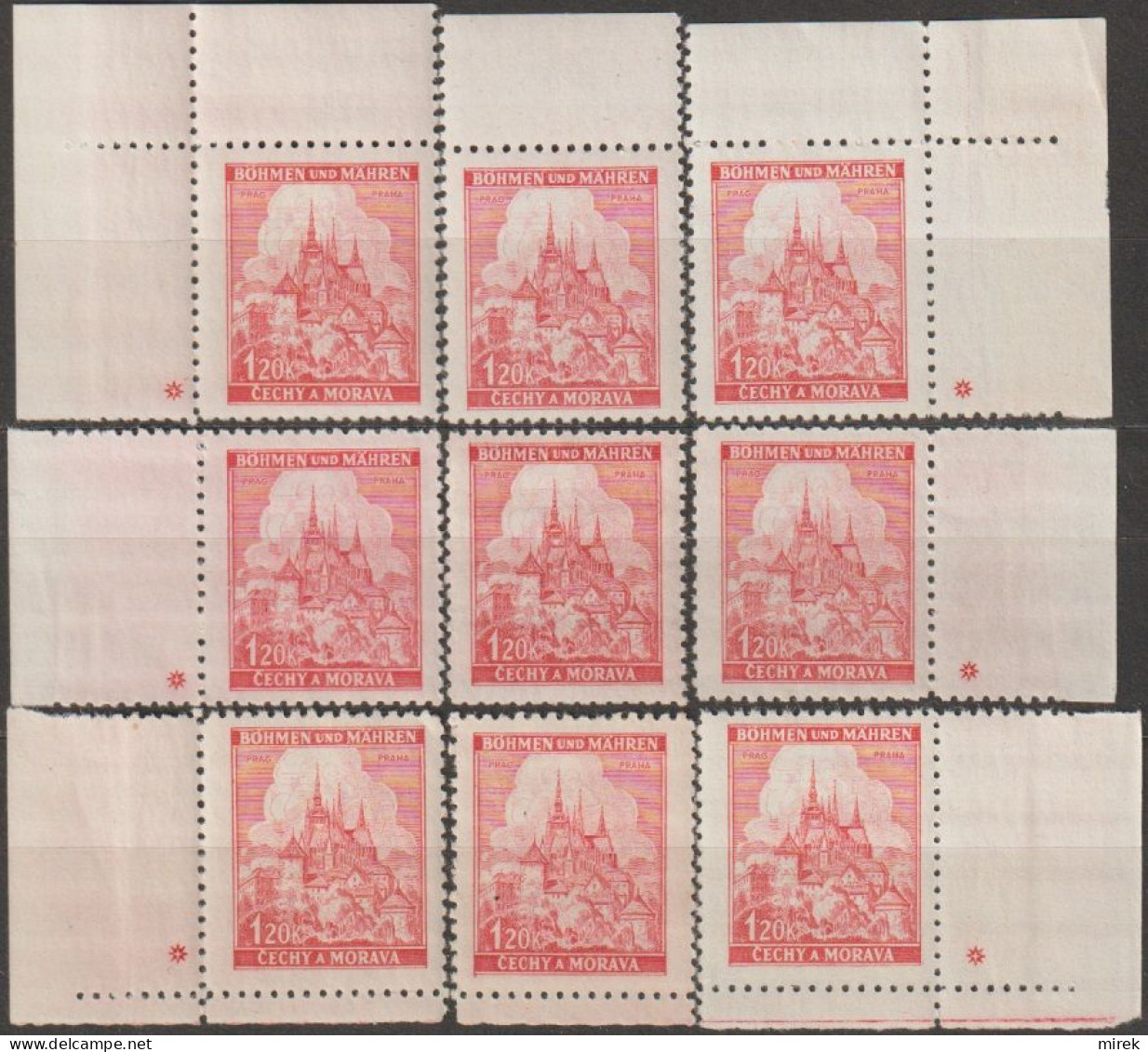 142/ Pof. 57, Small Corner Miniature, Plate Mark + - Unused Stamps