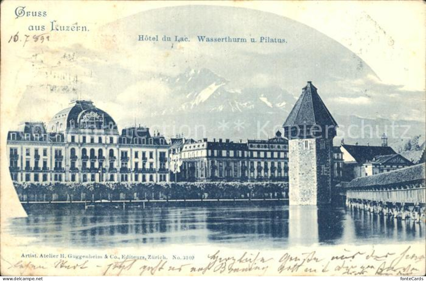 12318100 Luzern LU Hotel Du Lac Wasserturm Kapellbruecke Wahrzeichen Pilatus Luz - Andere & Zonder Classificatie