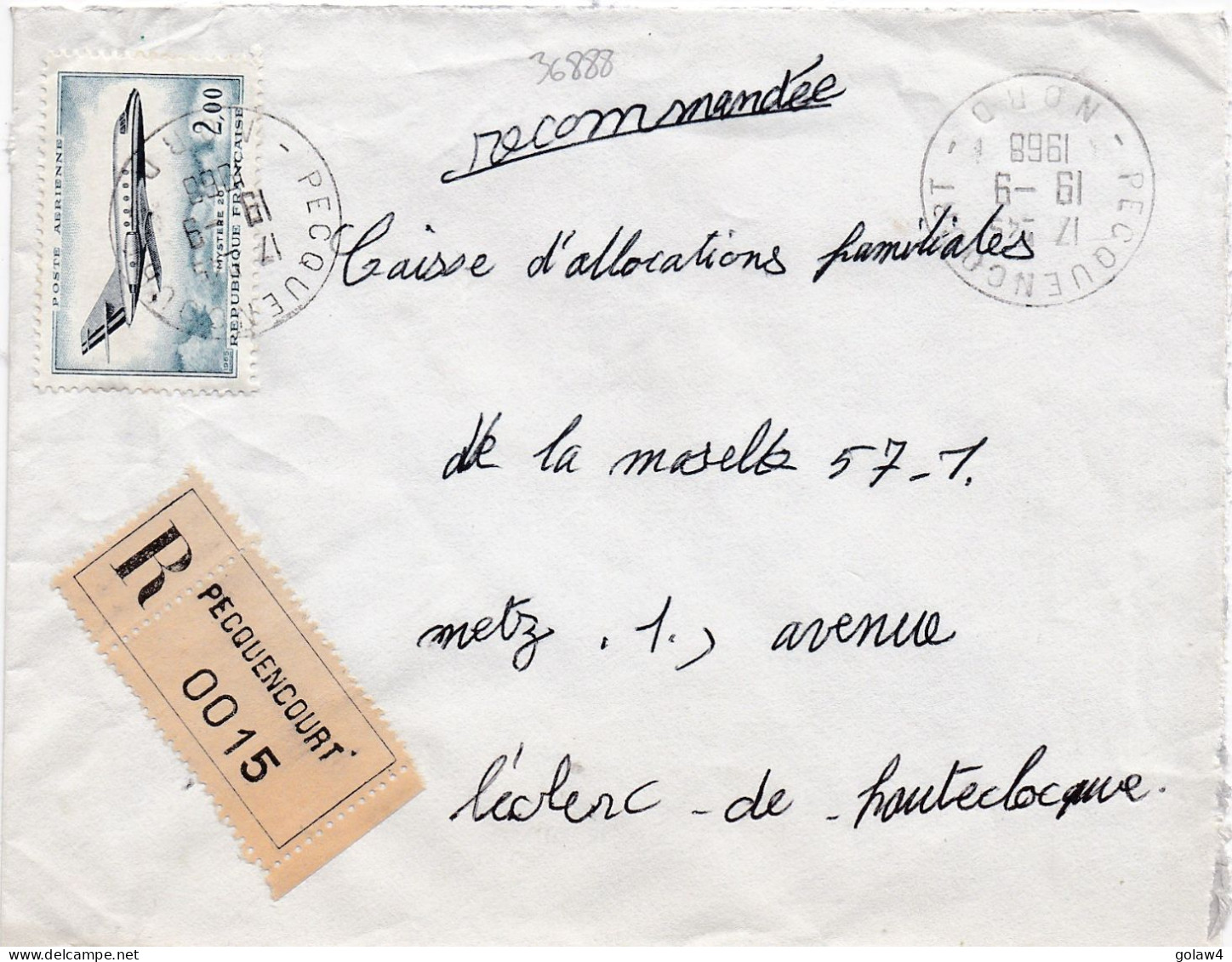 36888# LETTRE FRANCHISE POSTALE PARTIELLE RECOMMANDE Obl PECQUENCOURT NORD 1968 METZ MOSELLE - 1961-....