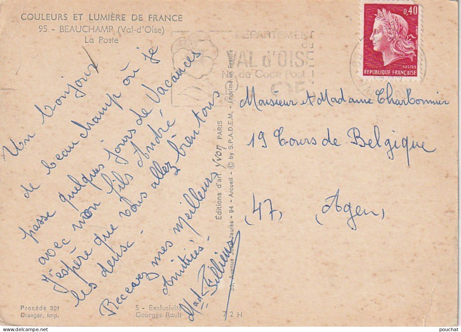 VE 20-(95)  BEAUCHAMP - LA POSTE - CARTE COULEURS - 2 SCANS - Beauchamp