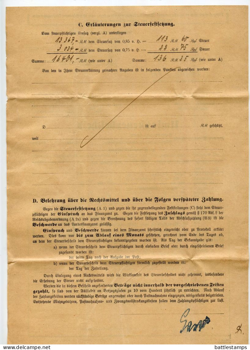 Germany 1931 Official Folded Document Cover; Melle - Finanzamt (Tax Office); Income & Sales Tax Notices