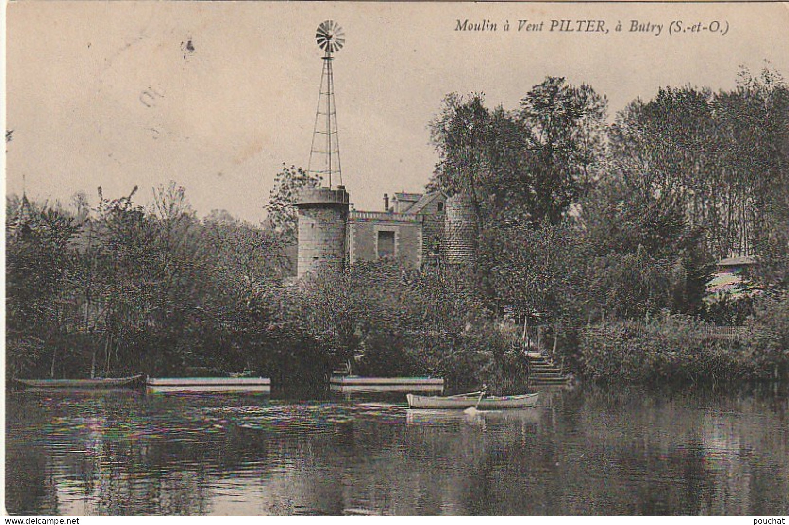 VE 20-(95) MOULIN A VENT PILTER , A BUTRY - CANOTEUR - CARTE PUBLICITAIRE  MAISON PILTER , PARIS - 2 SCANS - Butry