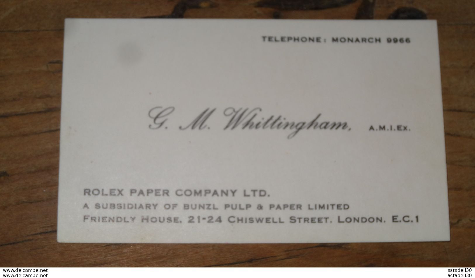 Carte De Visite De G M WHITTINGHAM , Rolex Paper A LONDON  ......... E1-41b - Visiting Cards