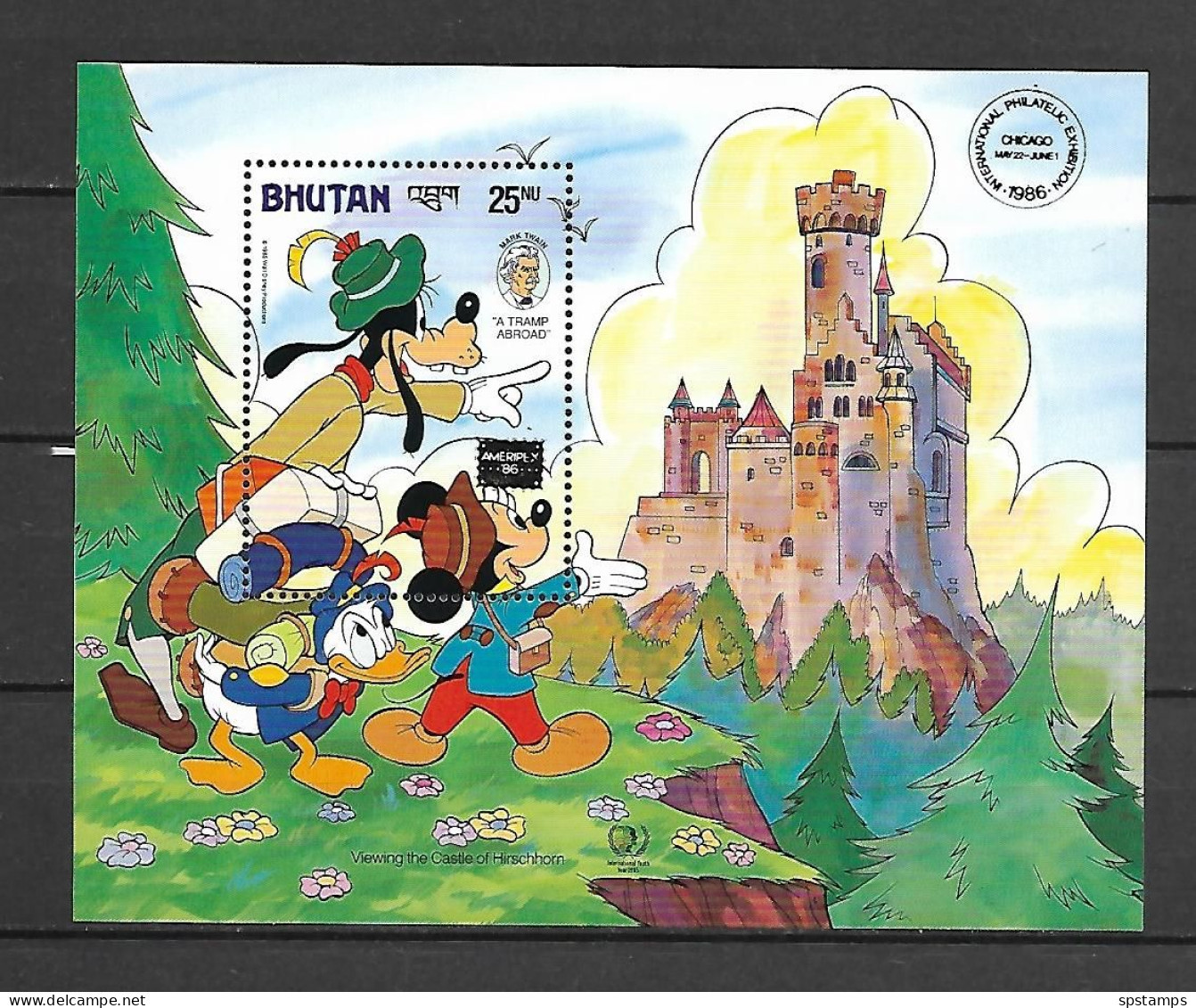 Disney Bhutan 1986 AMERIPEX - A Tramp Abroad MS MNH - Disney