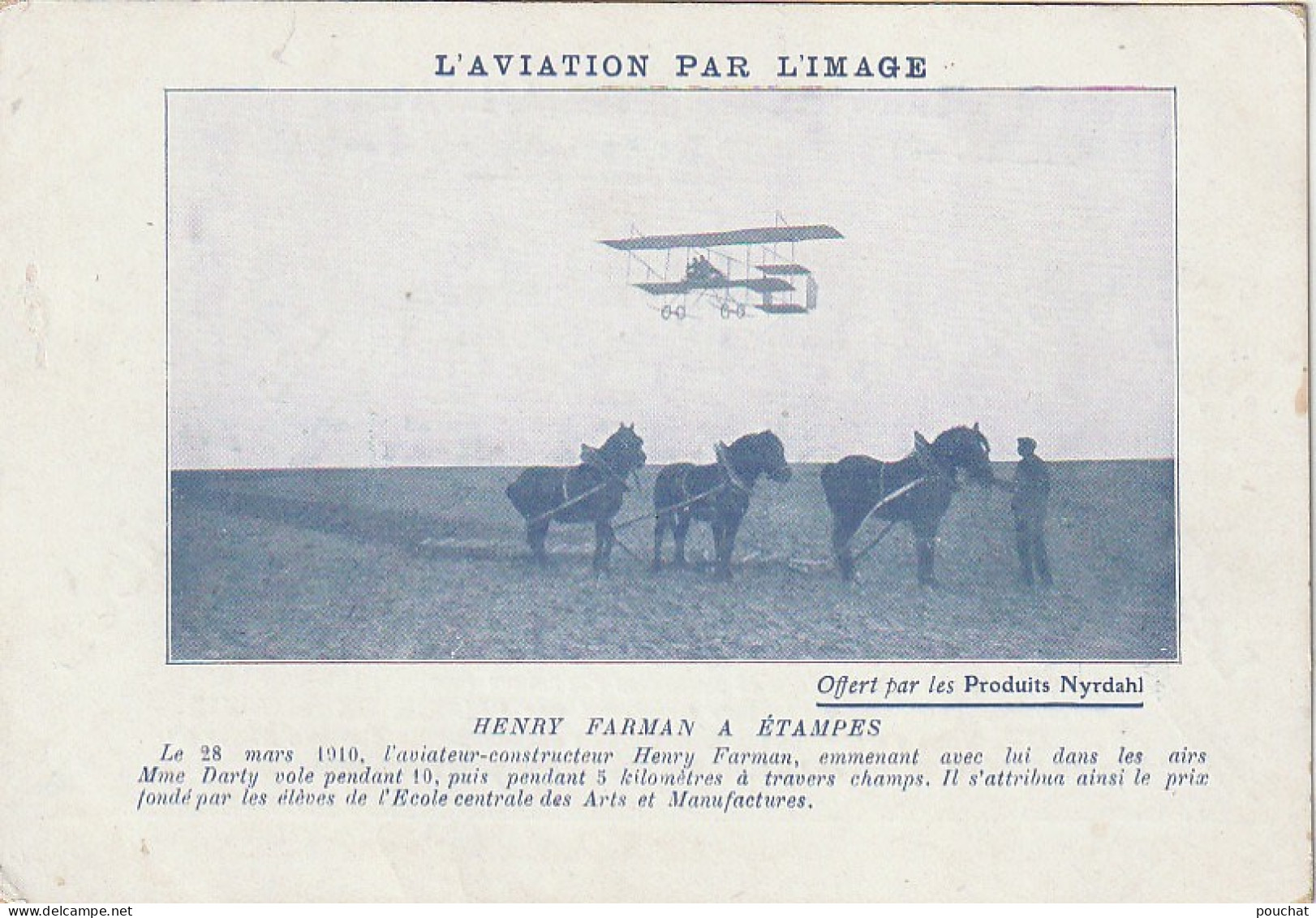 VE 23- HENRY FARMAN A ETAMPES  (1910) AVEC Mme DARTY - L' AVIATION PAR L' IMAGE - PUB ELIXIR DE VIRGINIE NYRDAHL - Otros & Sin Clasificación