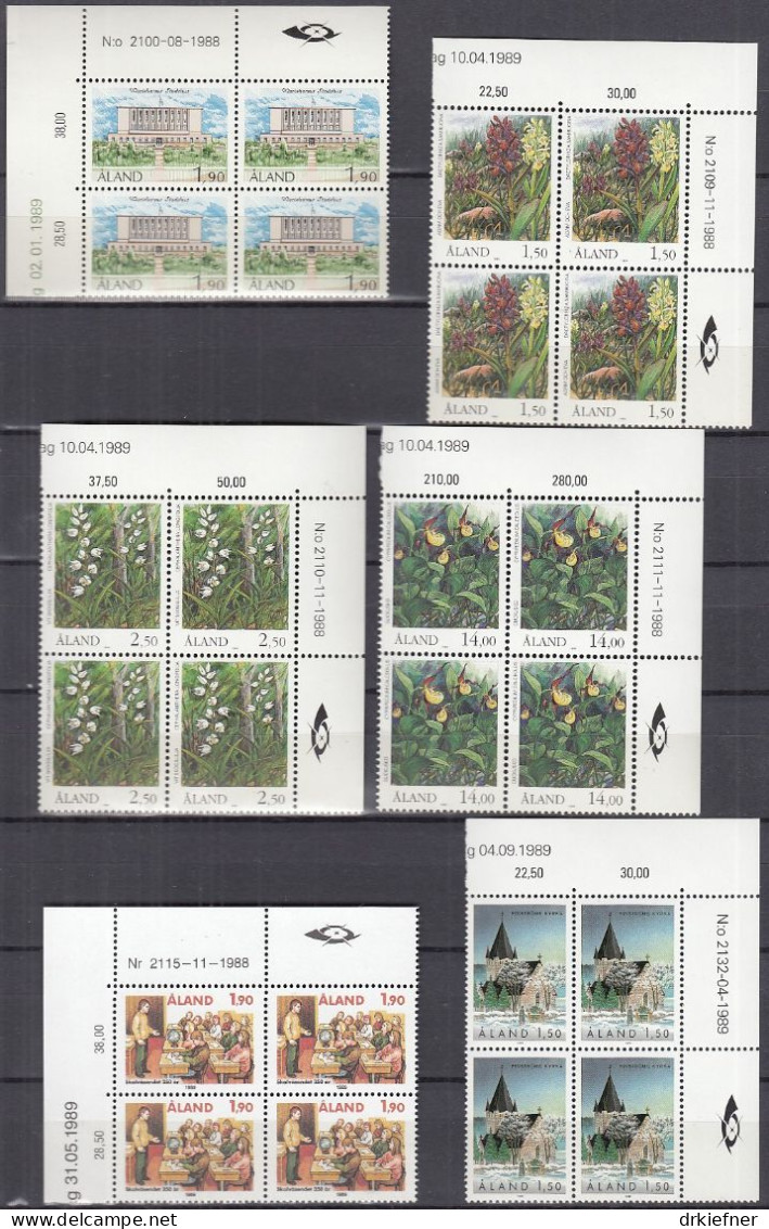 ALAND  Jahrgang 1989, 4erBlock, Postfrisch **, 32-37, Komplett - Aland