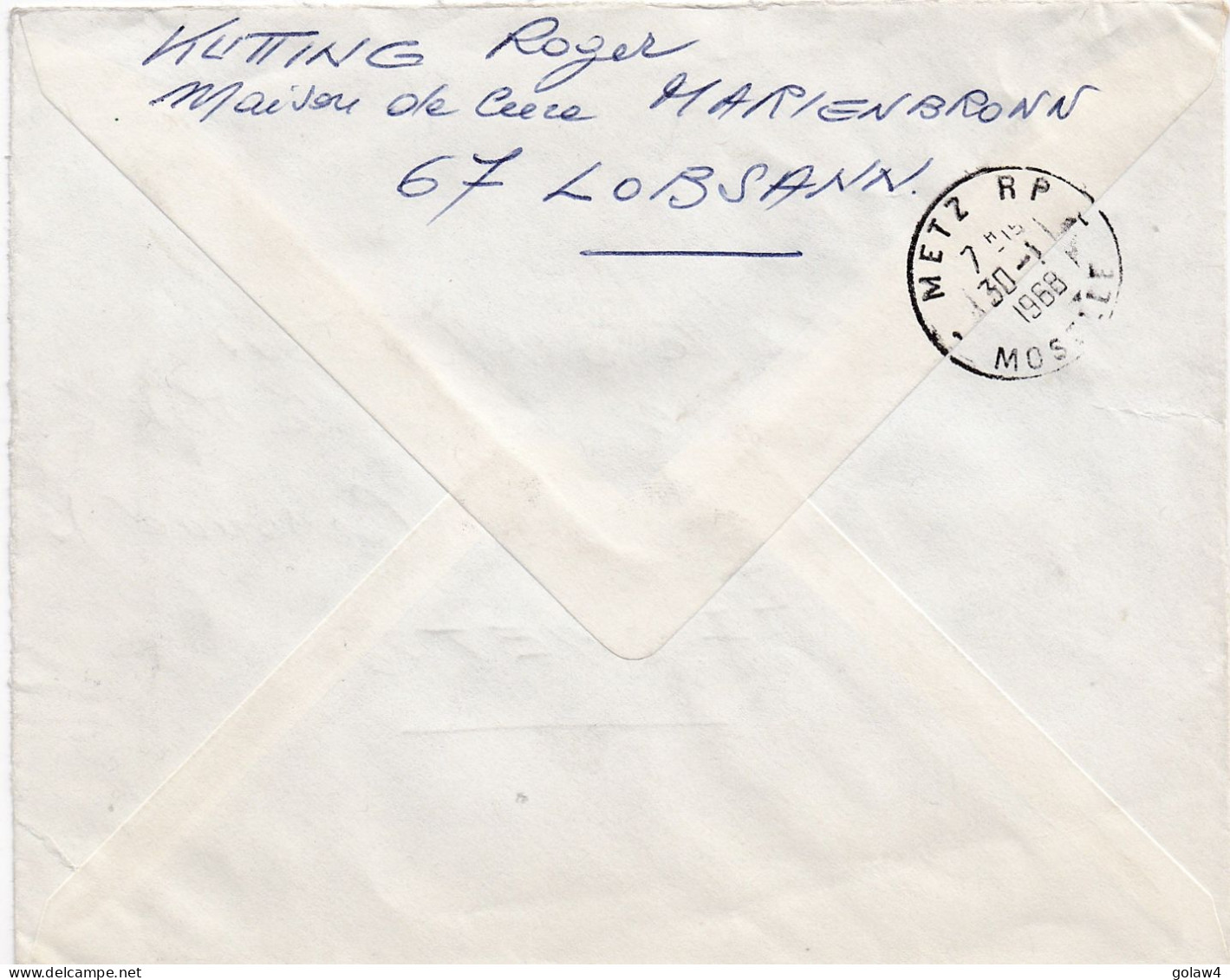 36892# LETTRE FRANCHISE POSTALE RECOMMANDE De LOSBANN Obl SOULTZ SOUS FORET BAS RHIN 1968 METZ MOSELLE - 1961-....