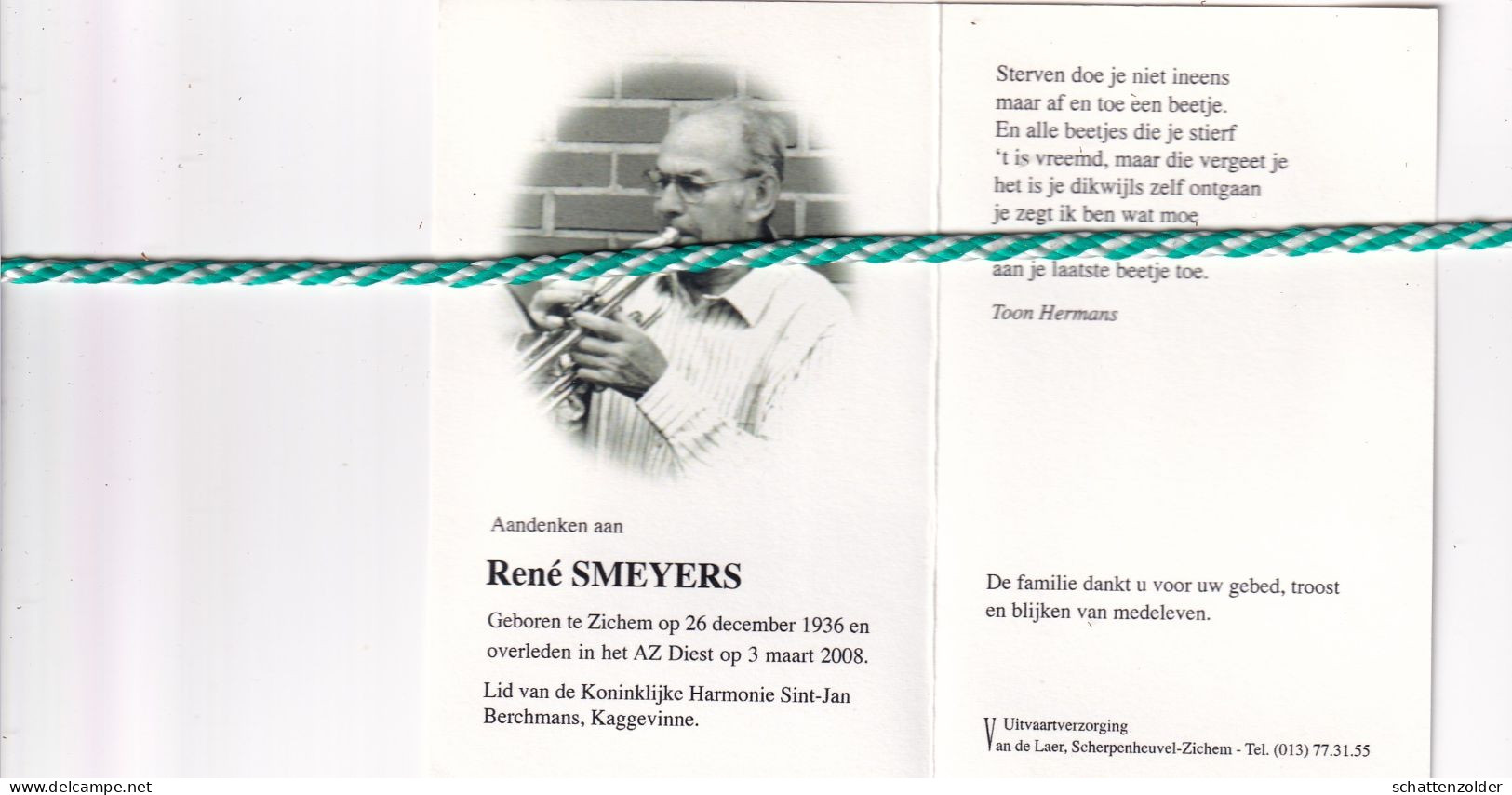 René Smeyers, Zichem 1936, Diest 2008. Foto Muzikant - Todesanzeige