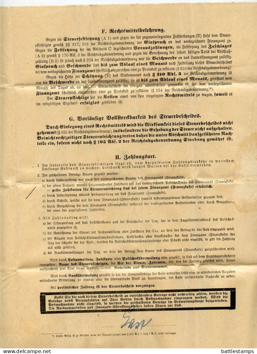 Germany 1930 Official Folded Document Cover; Melle - Finanzamt (Tax Office); Einkommensteuerbescheid (Income Tax Notice) - Briefe U. Dokumente