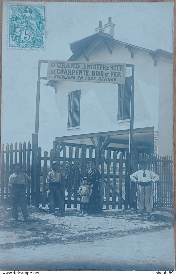 DURAND ENTREPRENEUR DE CHARPENTE BOIS ET FER RUE DU SUD CROIX DE BERNY ANTONY CARTE PHOTO   MAGASIN DEVANTURE - Antony