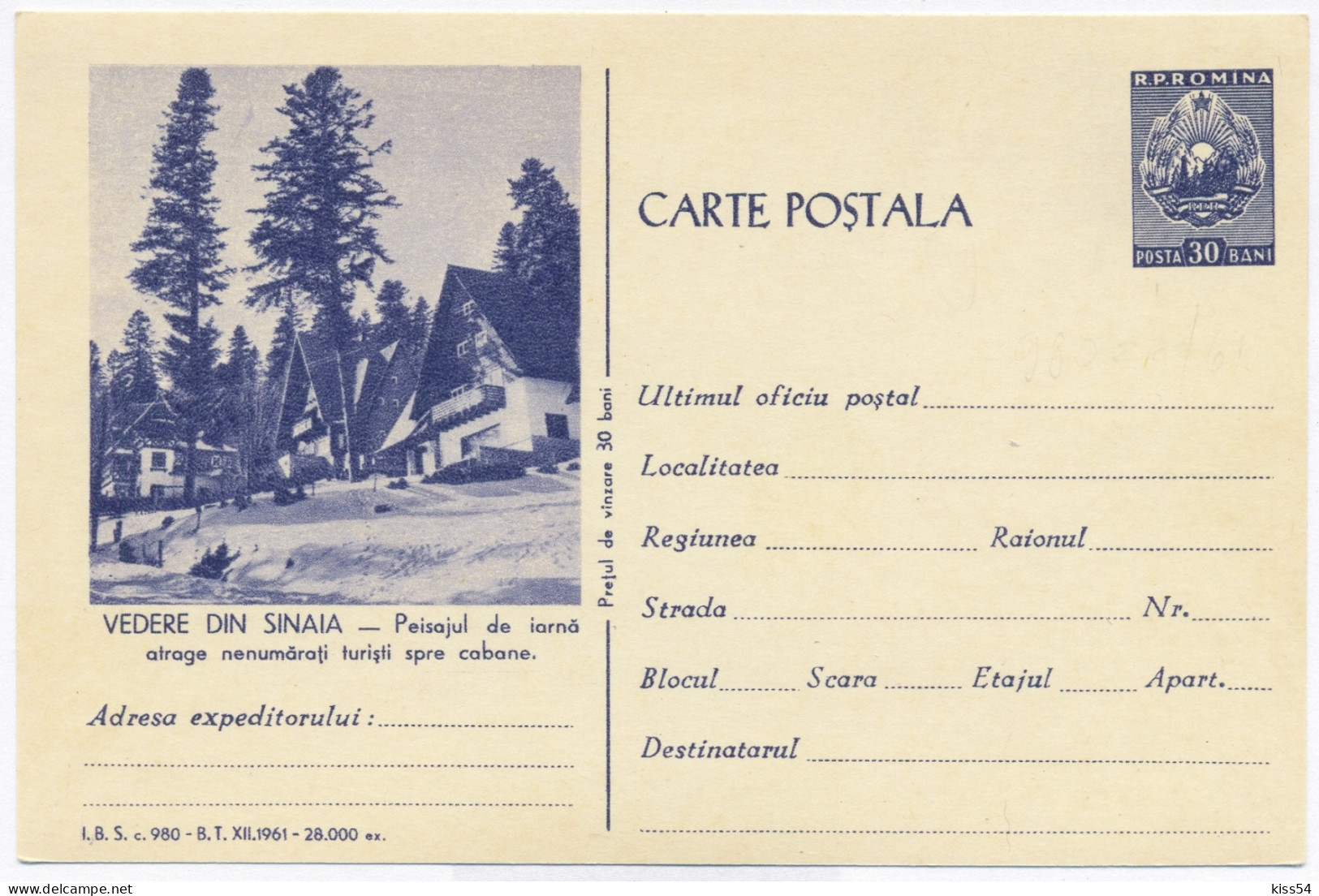 IP 61 C - 980za-kaa, Weekly Tourist Excursions, Romania - Stationery - Unused - 1961 - Postal Stationery