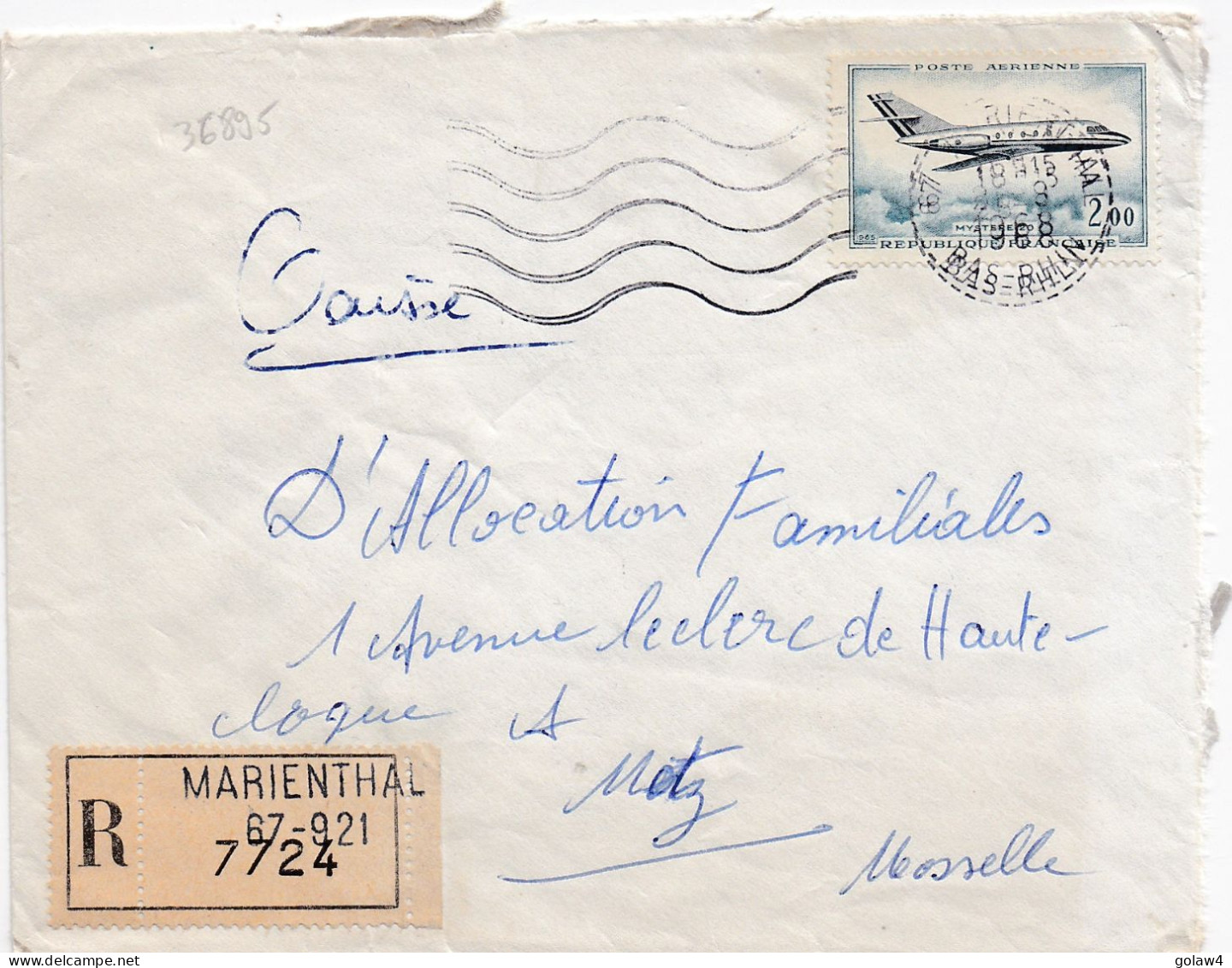 36895# LETTRE FRANCHISE POSTALE PARTIELLE RECOMMANDE Obl 67 MARIENTHAL BAS RHIN 1968 METZ MOSELLE - 1961-....