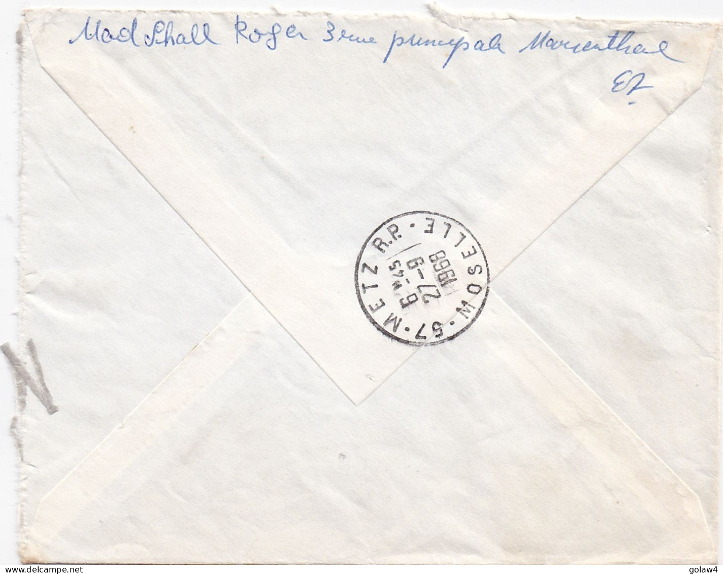 36895# LETTRE FRANCHISE POSTALE PARTIELLE RECOMMANDE Obl 67 MARIENTHAL BAS RHIN 1968 METZ MOSELLE - 1961-....