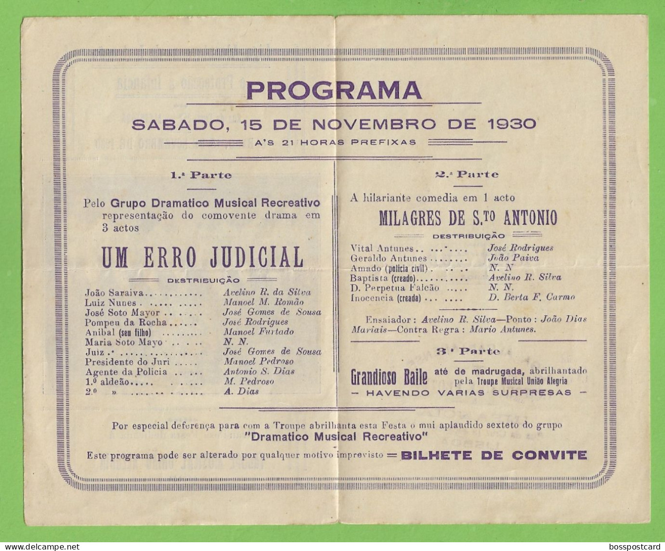Lisboa - Troupé Musical União Alegria - Música - Teatro - Cinema - Actor - Actriz - Portugal - Programme