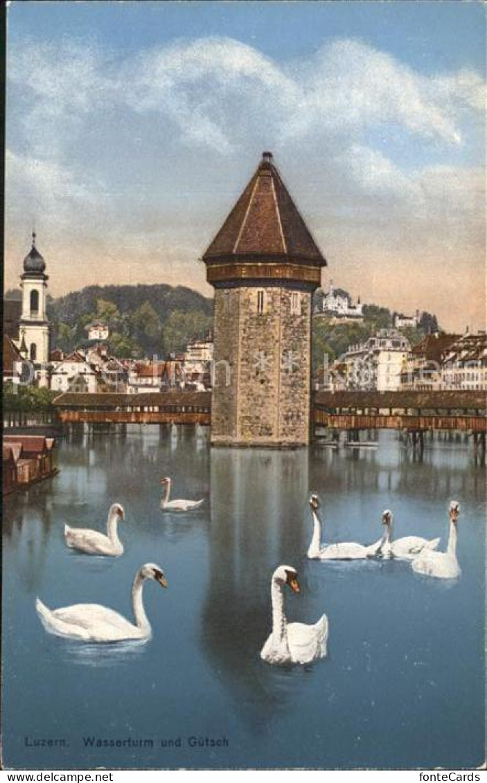 12316008 Luzern LU Wasserturm Und Guetsch Holzbruecke Schwaene Vierwaldstaetters - Altri & Non Classificati
