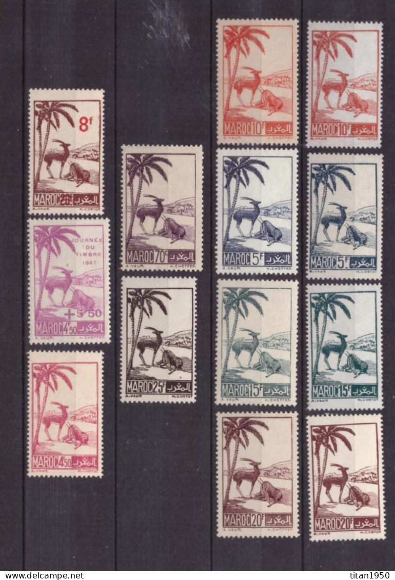 MAROC - 1939 - 1947 - Gazelles  - Lot De 13 Timbres Neufs ** Cote  36,25 € - Ongebruikt