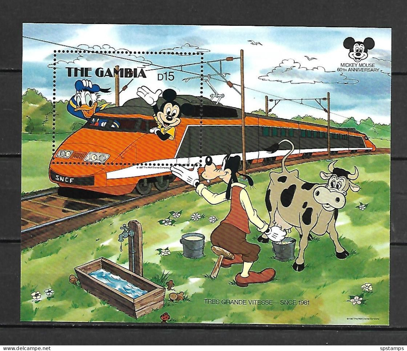 Disney Gambia 1987 Trains - Tres Grande Vitesse MS MNH - Disney