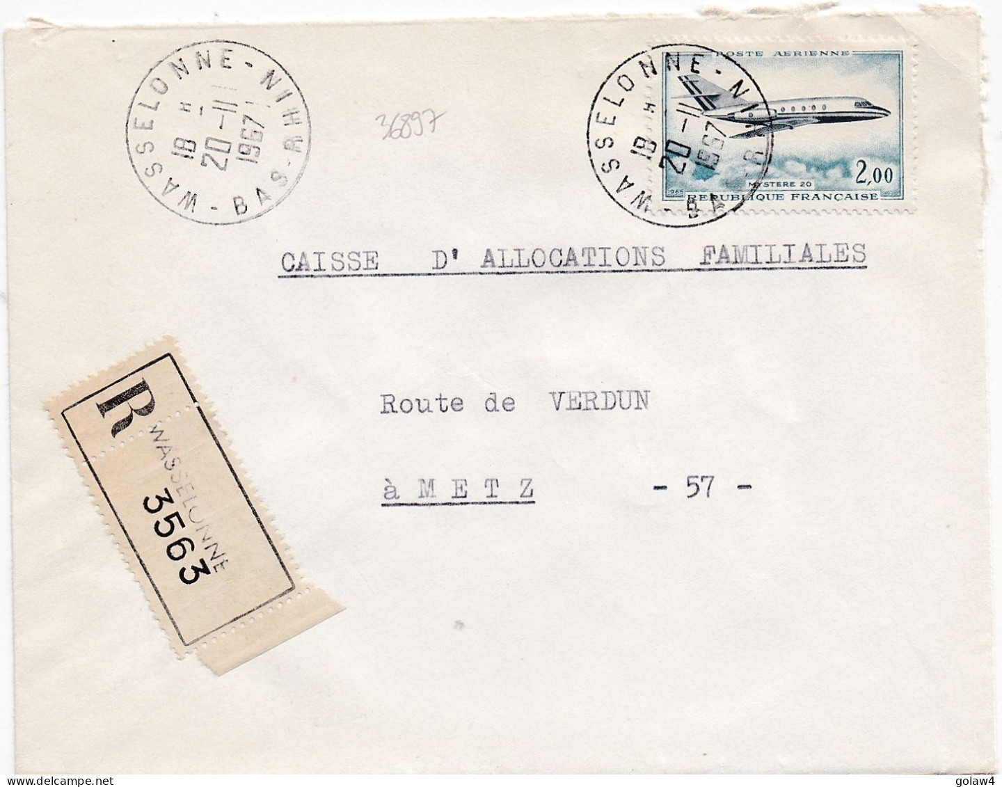 36897# LETTRE FRANCHISE POSTALE PARTIELLE RECOMMANDE Obl WASSELONNE BAS RHIN 1967 METZ MOSELLE - 1961-....