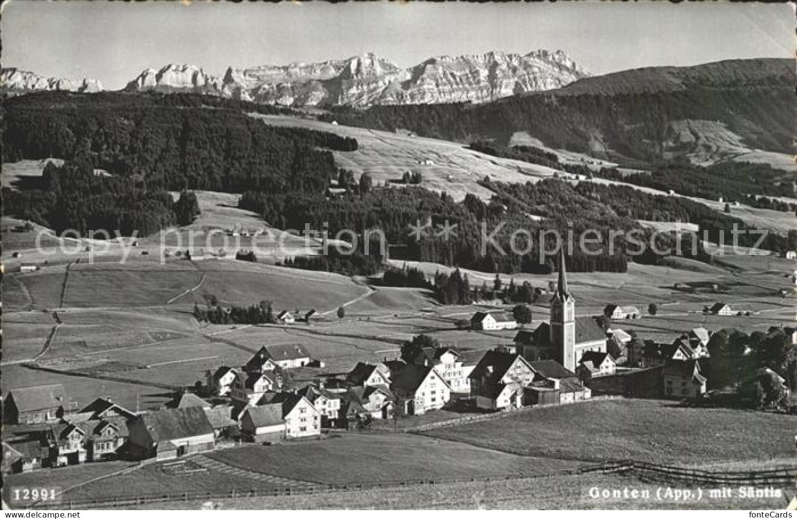 12315921 Gonten Ortsansicht Mit Kirche Blick Zum Saentis Appenzeller Alpen Gonte - Sonstige & Ohne Zuordnung