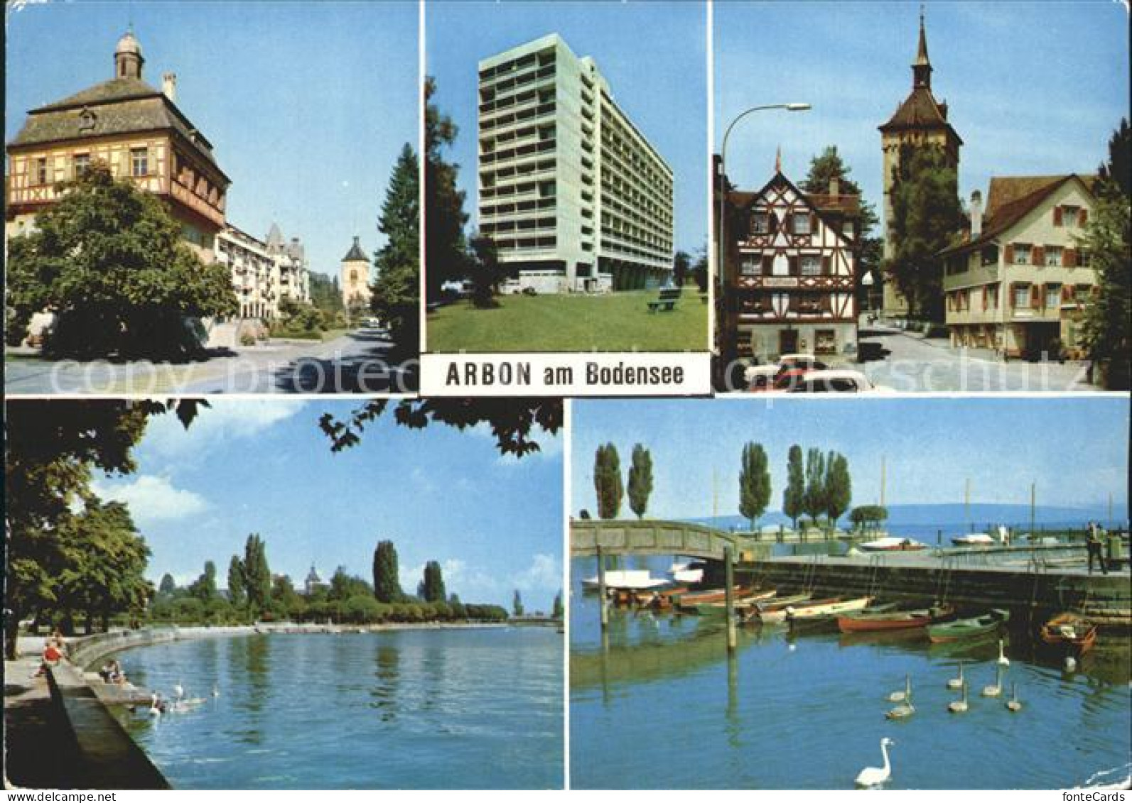 12314218 Arbon  TG Strassenpartie Kirche Hochhaus Uferpromenade Bodensee Hafen  - Autres & Non Classés