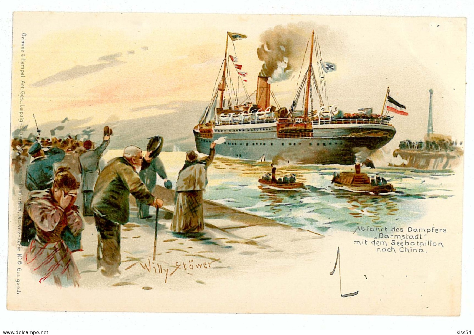 GER 07 - 6247 Starting Boat To China, Germany, Litho - Old Postcard - Unused - Ehemalige Dt. Kolonien