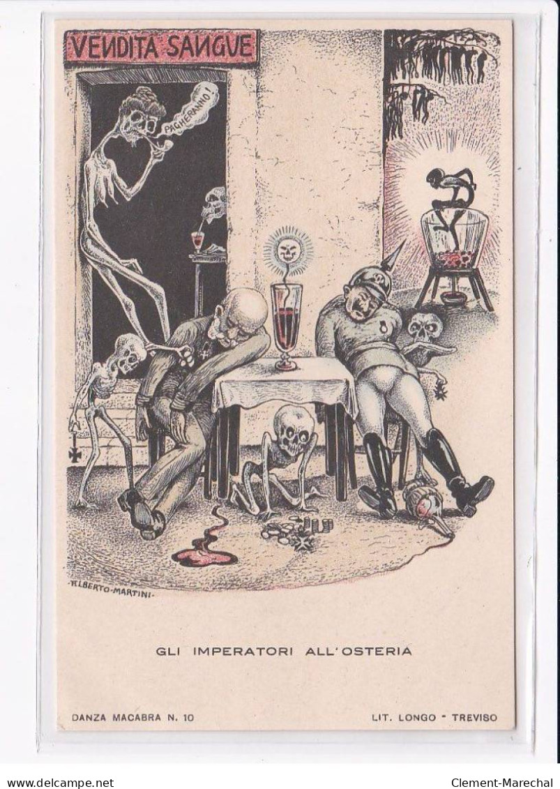 ILLUSTRATEUR Alberto MARTINI : la Danse Macabre (Danza Macabra) série de 12 cartes caricature militaire - très bon état