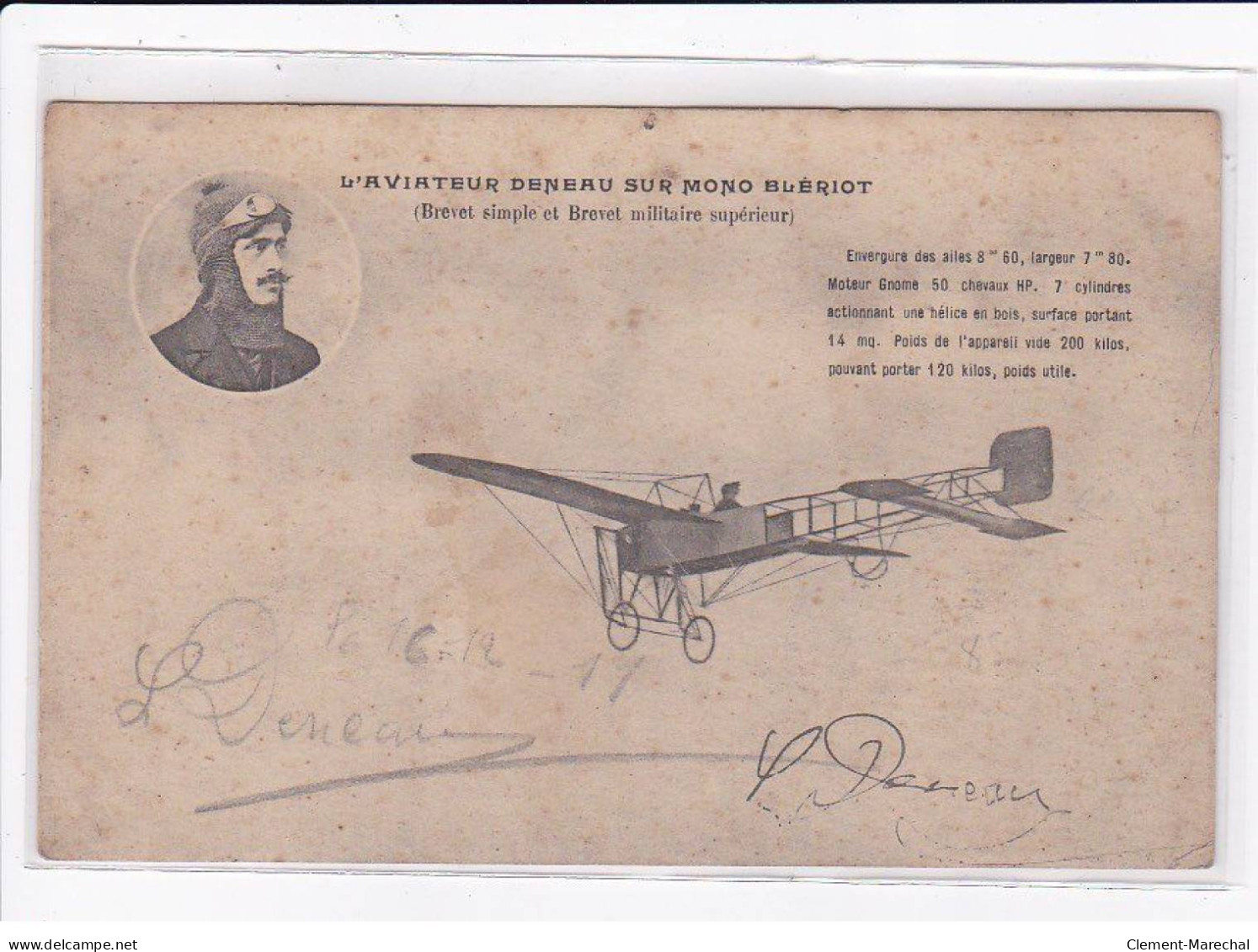 AVIATION :  Autographe De L'aviateur DENEAU Sur Monoplan Bleriot - Bon état - Zeppeline