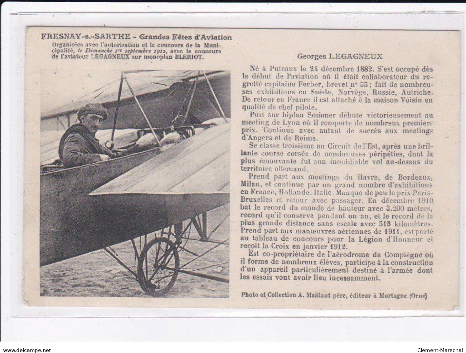 AVIATION : Autographe De L'aviateur LEGAGNEUX à Fresnay Sur Sarthe - Très Bon état - Zeppeline