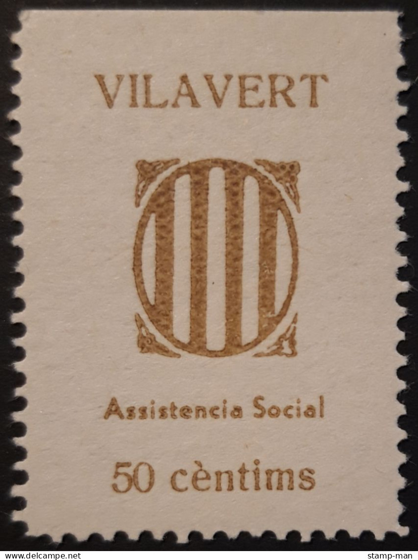 VILAVERT. ASSISTENCIA SOCIAL. ** 50 CÈNTIMS. EDIFIL-ALLEPUZ 4. MUY RARA. - Vignetten Van De Burgeroorlog